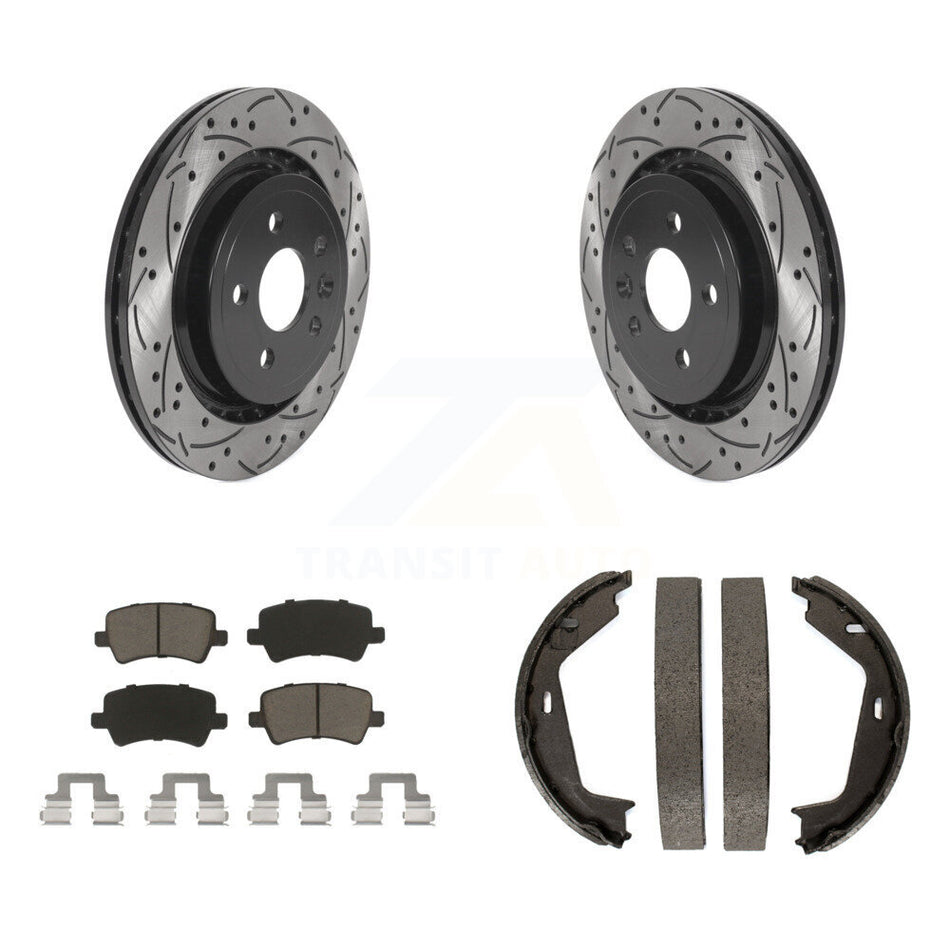 Rear Disc Drilled & Slotted Rotors Ceramic Pads Parking Shoes Kit For 07-09 Volvo S80 AWD KDC-101405