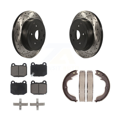 Rear Disc Drilled & Slotted Rotors Ceramic Pads And Parking Shoes Kit For Subaru Impreza KDC-101409