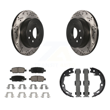 Rear Disc Drilled & Slotted Rotors Ceramic Pads Parking Shoes Kit For Nissan Rogue Sport KDC-101412