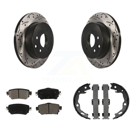 Rear Disc Drilled & Slotted Rotors Ceramic Pads Parking Shoes Kit For Nissan Rogue Sport KDC-101413