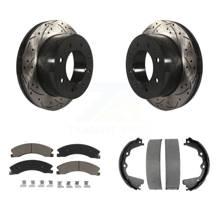 Rear Disc Drilled & Slotted Rotors Ceramic Pads Parking Shoes Kit For GMC Sierra 2500 HD KDC-101421