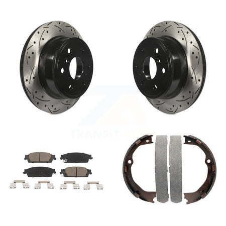 Rear Disc Drilled & Slotted Rotors Ceramic Pads Parking Shoes Kit For GMC Chevrolet 1500 KDC-101423
