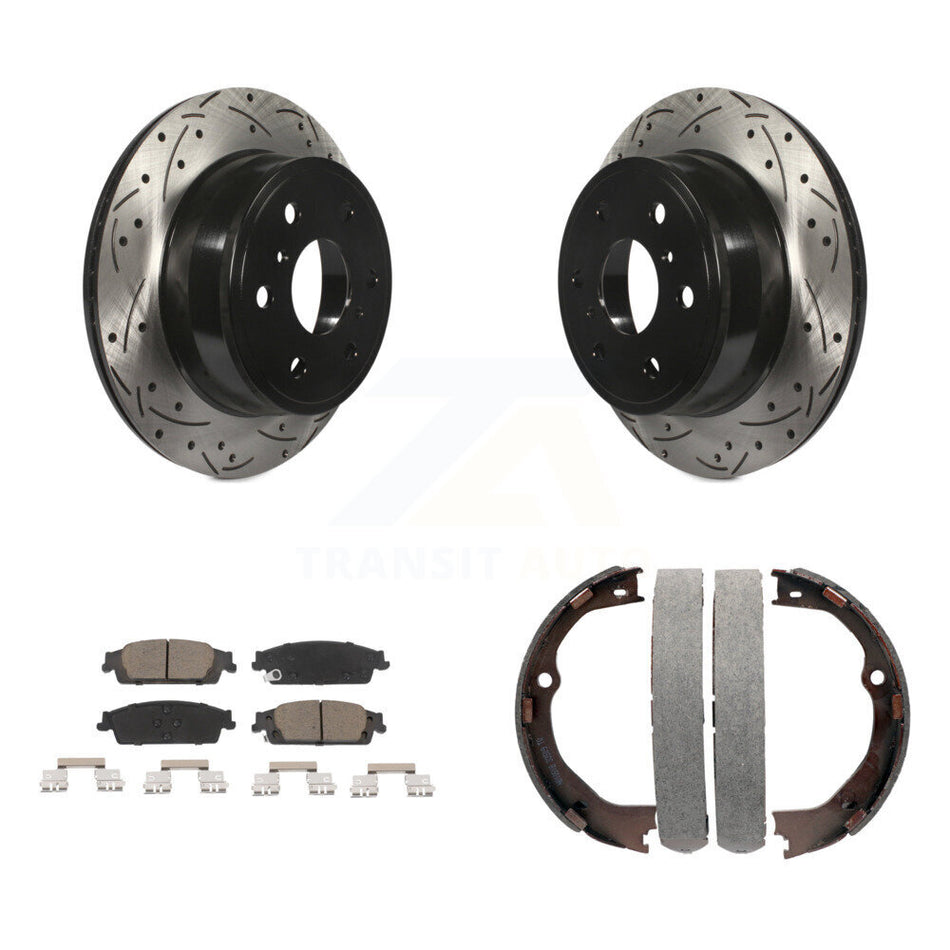 Rear Disc Drilled & Slotted Rotors Ceramic Pads Parking Shoes Kit For GMC Chevrolet 1500 KDC-101423
