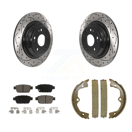 Rear Disc Drilled & Slotted Rotors Ceramic Pads Parking Shoes Kit For 2009-2014 Acura TL KDC-101426