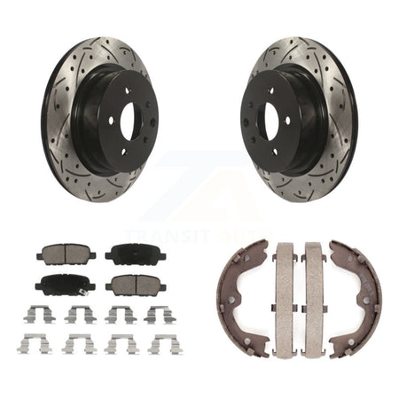 Rear Disc Drilled & Slotted Rotors Ceramic Pads Parking Shoes Kit For INFINITI Nissan G37 KDC-101429