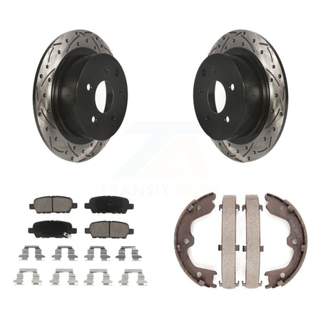 Rear Disc Drilled & Slotted Rotors Ceramic Pads Parking Brake Shoes Kit For Nissan Altima KDC-101431