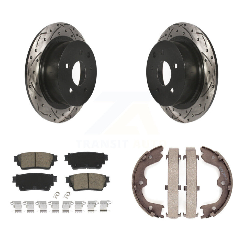 Rear Disc Drilled & Slotted Rotors Ceramic Pads Parking Shoes Kit For Nissan Altima AWD KDC-101436