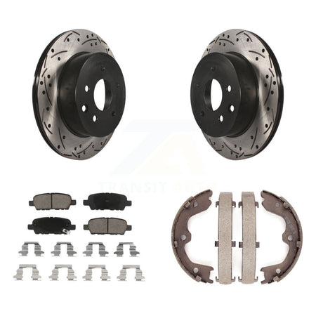 Rear Disc Drilled & Slotted Rotors Ceramic Pads Parking Shoes Kit For INFINITI G35 Nissan KDC-101437