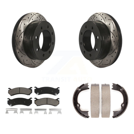 Rear Disc Drilled & Slotted Rotors Ceramic Pads Parking Shoes Kit For GMC Chevrolet 2500 KDC-101443