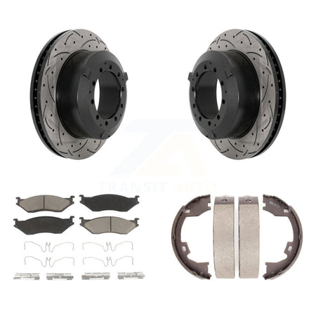 Rear Disc Drilled & Slotted Rotors Ceramic Pads Parking Shoes Kit For Ford F-450 Super IC KDC-101449