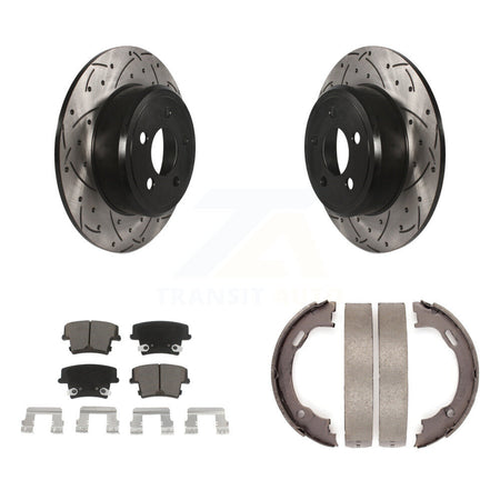 Rear Disc Drilled & Slotted Rotors Ceramic Pads Parking Shoes Kit For Dodge Chrysler 300 KDC-101458