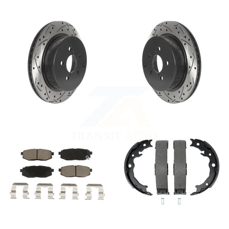 Rear Disc Drilled & Slotted Rotors Ceramic Pads And Parking Shoes Kit For Subaru Forester KDC-101463