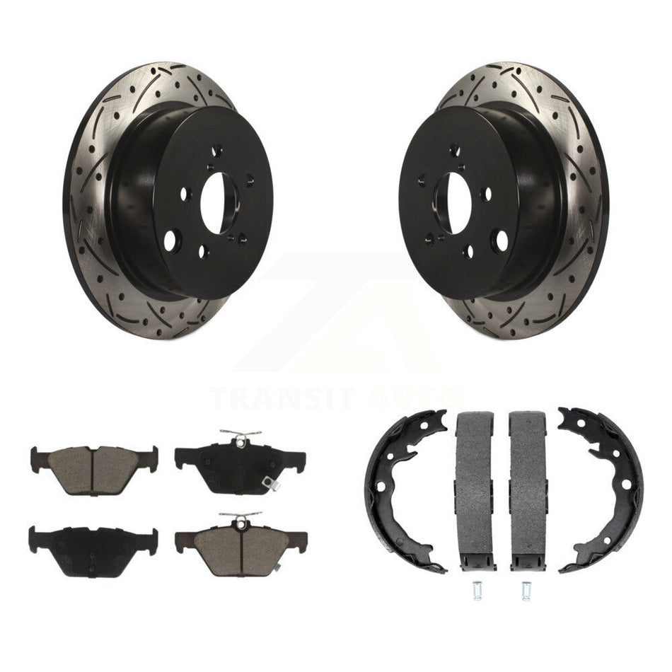 Rear Disc Drilled & Slotted Rotors Ceramic Pads Parking Shoes Kit For Subaru Crosstrek KDC-101464