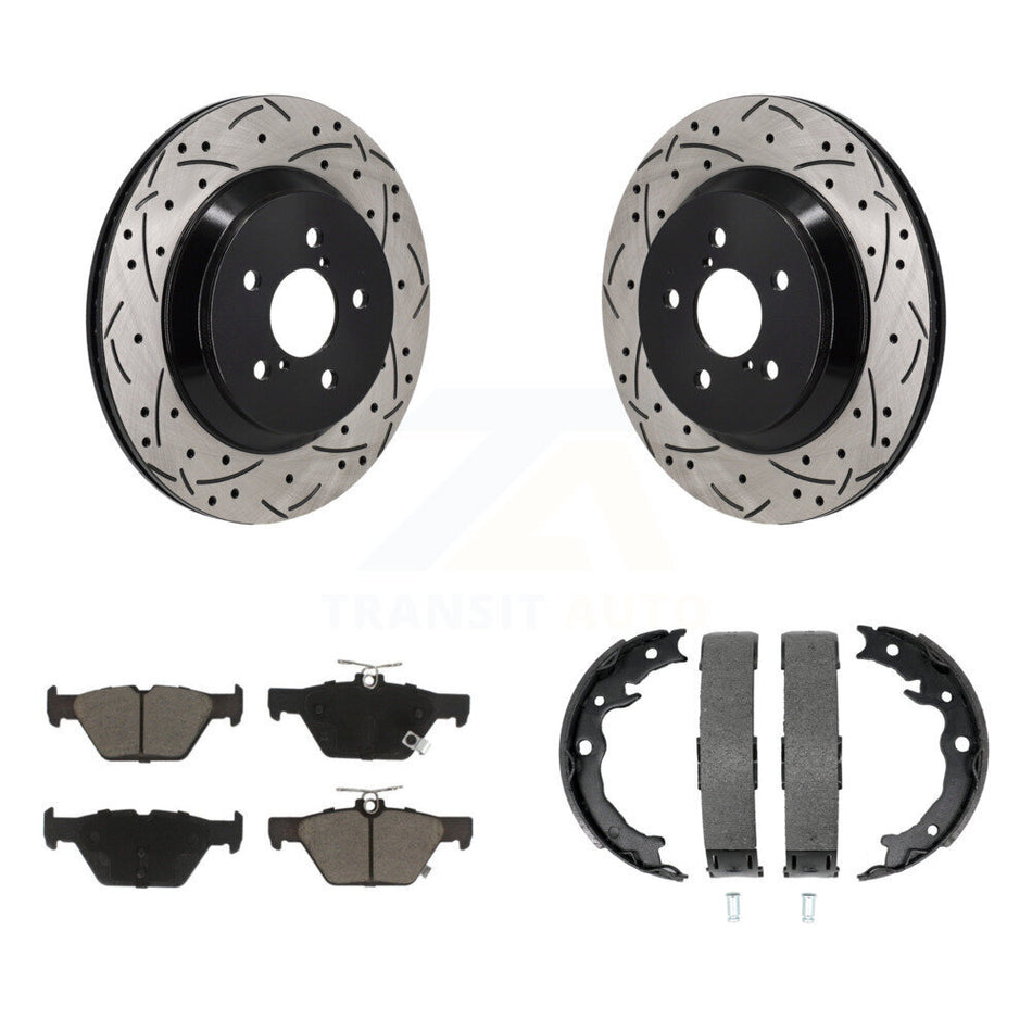 Rear Disc Drilled & Slotted Rotors Ceramic Pads Parking Shoes Kit For Subaru Crosstrek KDC-101465