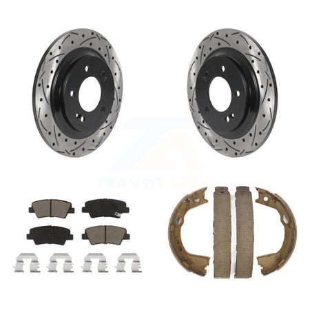 Rear Disc Drilled & Slotted Rotors Ceramic Pads And Parking Shoes Kit For Hyundai Sonata KDC-101469
