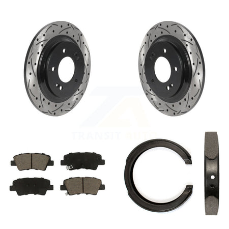 Rear Disc Drilled & Slotted Rotors Ceramic Pads Parking Brake Shoes Kit For Kia Optima KDC-101472