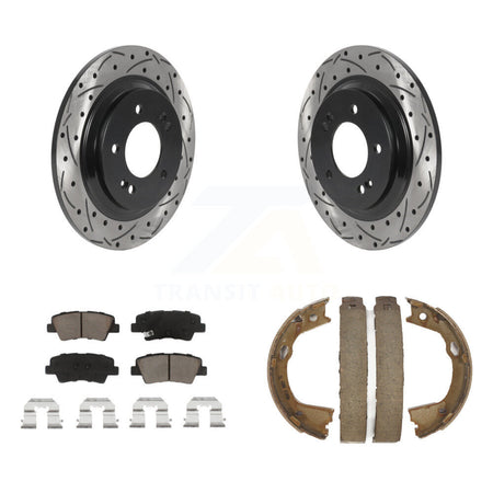 Rear Disc Drilled & Slotted Rotors Ceramic Pads Parking Brake Shoes Kit For Kia Optima KDC-101473