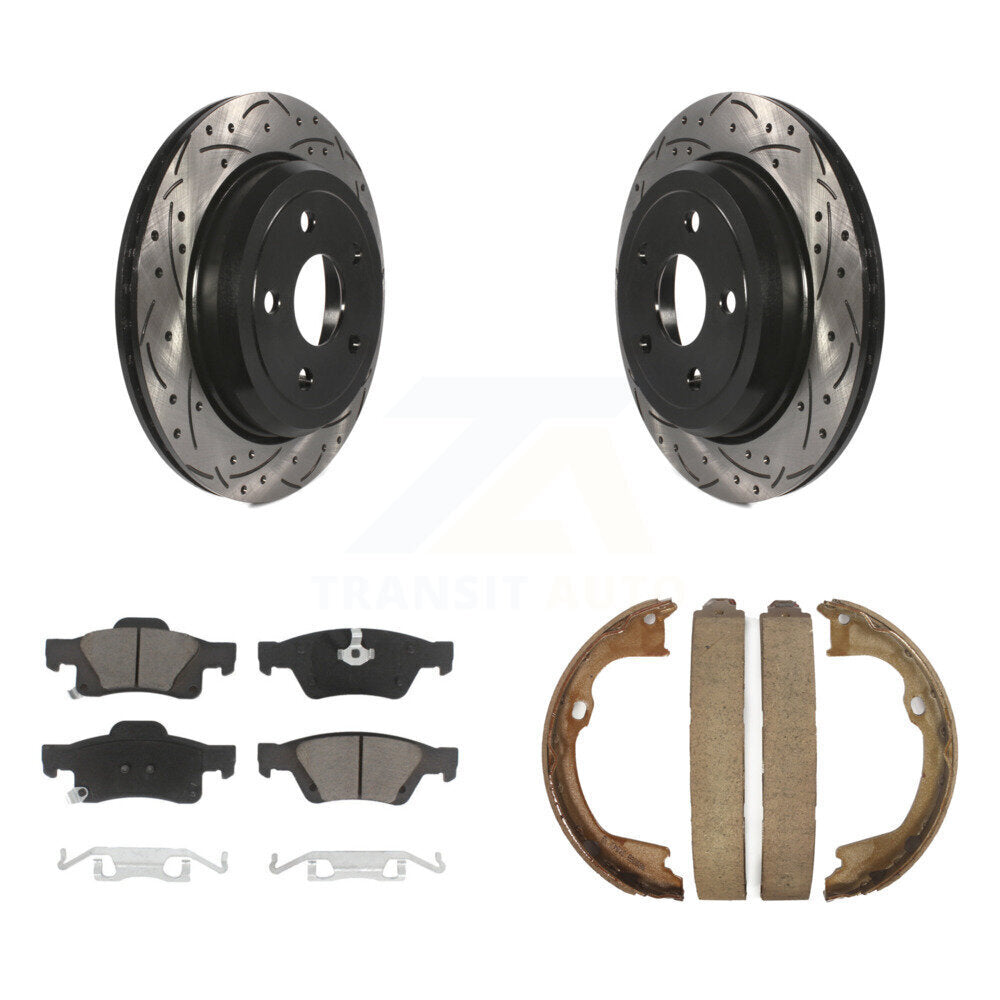 Rear Disc Drilled & Slotted Rotors Ceramic Pads Parking Shoes Kit For Jeep Grand Cherokee KDC-101478