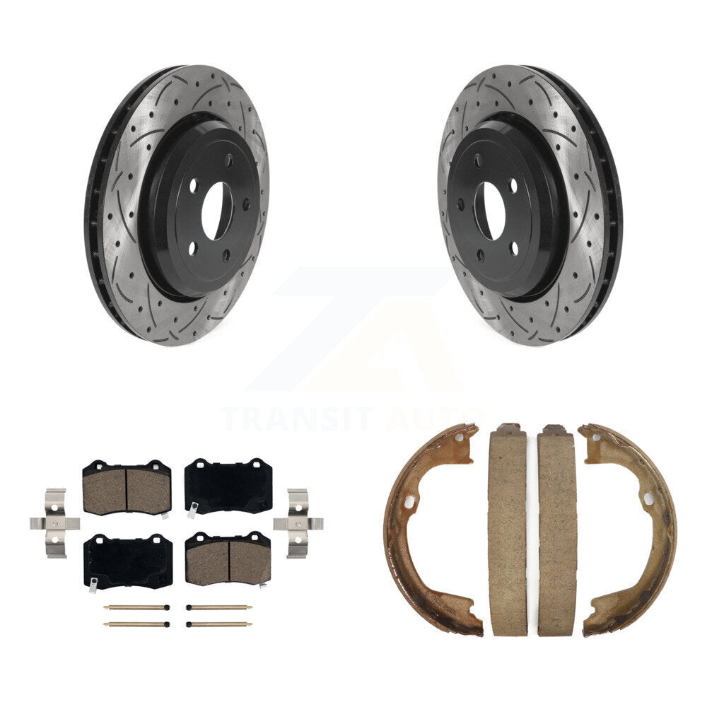 Rear Disc Drilled & Slotted Rotors Ceramic Pads Parking Shoes Kit For Jeep Grand Cherokee KDC-101480