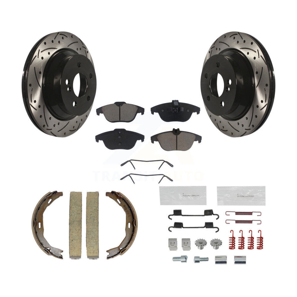 Rear Disc Drilled & Slotted Rotors Ceramic Pads Parking Shoes Hardware Kit For E350 E400 KDC-101507
