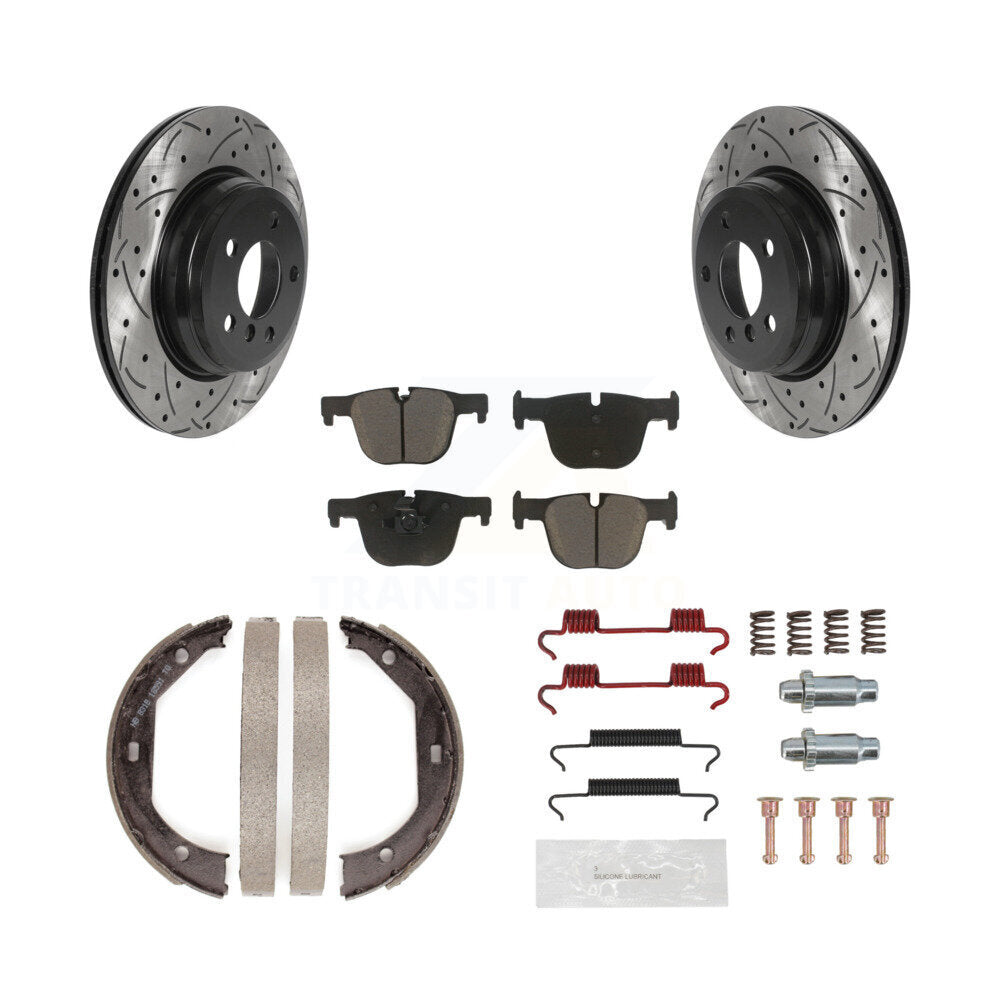 Rear Disc Drilled & Slotted Rotors Ceramic Pads Parking Shoes Hardware Kit For BMW 428i KDC-101513