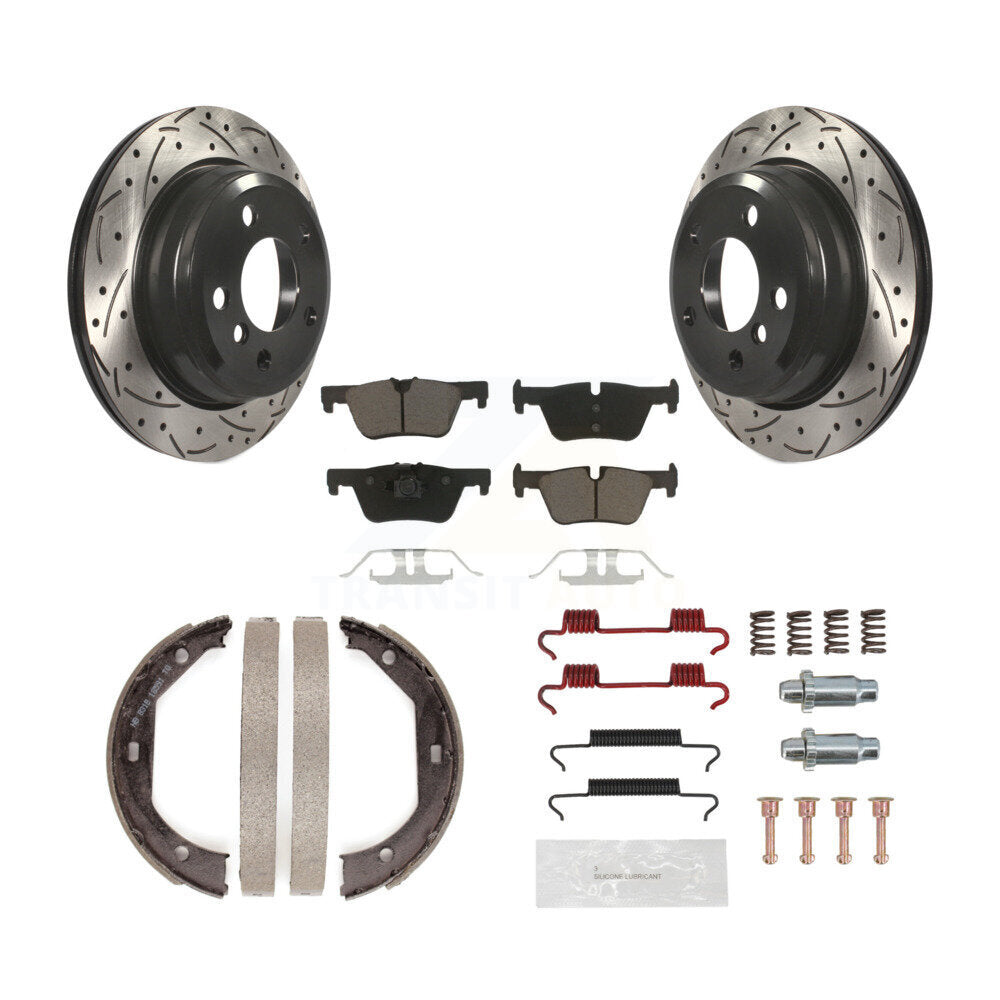 Rear Disc Drilled & Slotted Rotors Ceramic Pads Parking Shoes Hardware Kit For BMW 428i KDC-101516