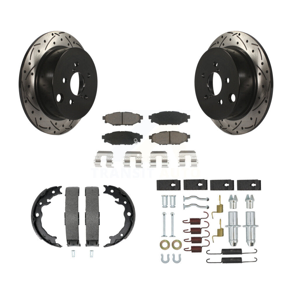 Rear Disc Drilled & Slotted Rotors Ceramic Pads Parking Shoes Hardware Kit For Subaru XV KDC-101592