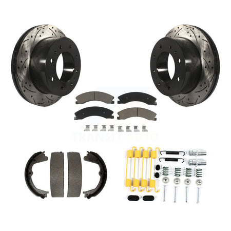 Rear Disc Drilled & Slotted Rotors Ceramic Pads Parking Shoes Hardware Kit For Chevrolet KDC-101604
