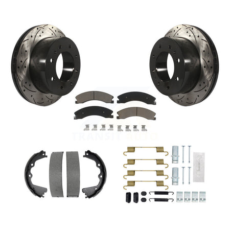 Rear Disc Drilled & Slotted Rotors Ceramic Pads Parking Shoes Hardware Kit For GMC Sierra KDC-101605