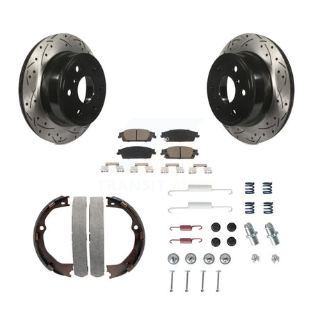 Rear Disc Drilled & Slotted Rotors Ceramic Pads Parking Shoes Hardware Kit For GMC Sierra KDC-101606