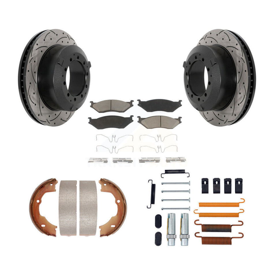 Rear Disc Drilled & Slotted Rotors Ceramic Pads Parking Shoes Hardware Kit For Ford F-450 KDC-101629