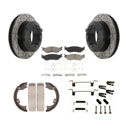 Rear Disc Drilled & Slotted Rotors Ceramic Pads Parking Shoes Hardware Kit For Ford F-450 KDC-101630