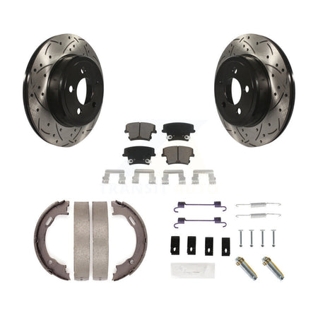 Rear Disc Drilled & Slotted Rotors Ceramic Pads Parking Shoes Hardware Kit For Dodge 300 KDC-101637