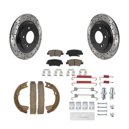 Rear Disc Drilled & Slotted Rotors Ceramic Pads Parking Shoes Hardware Kit For Hyundai KDC-101649