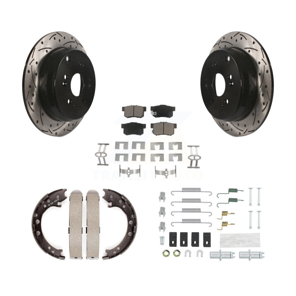 Rear Disc Drilled & Slotted Rotors Ceramic Pads Parking Shoes Hardware Kit For Acura RDX KDC-101651