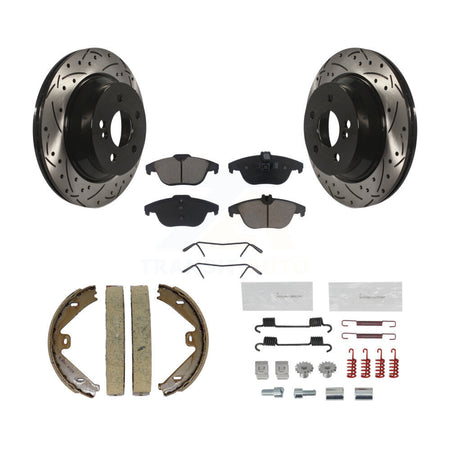 Rear Disc Drilled & Slotted Rotors Ceramic Pads Parking Shoes And Hardware Kit For GLK350 KDC-101662