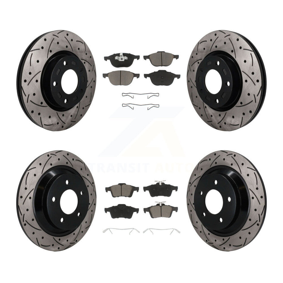 Front Rear Coated Drilled Slotted Disc Brake Rotors And Ceramic Pads Kit For Mazda 5 KDC-101673