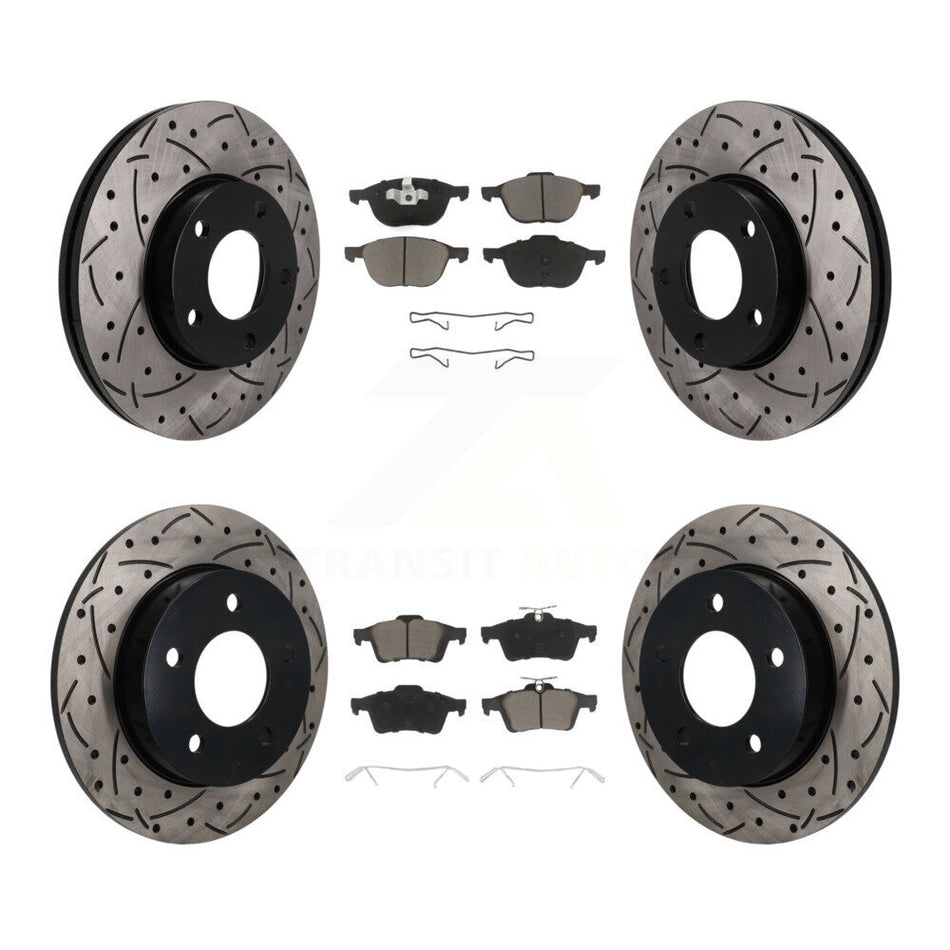 Front Rear Coated Drilled Slotted Disc Brake Rotors And Ceramic Pad Kit For Mazda 3 Sport KDC-101674
