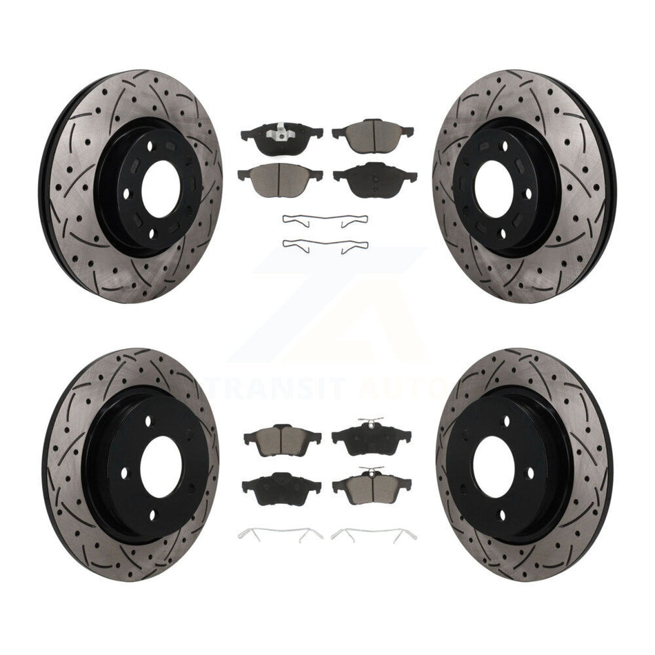 Front Rear Coated Drilled Slotted Disc Brake Rotors And Ceramic Pad Kit For Mazda 3 Sport KDC-101675