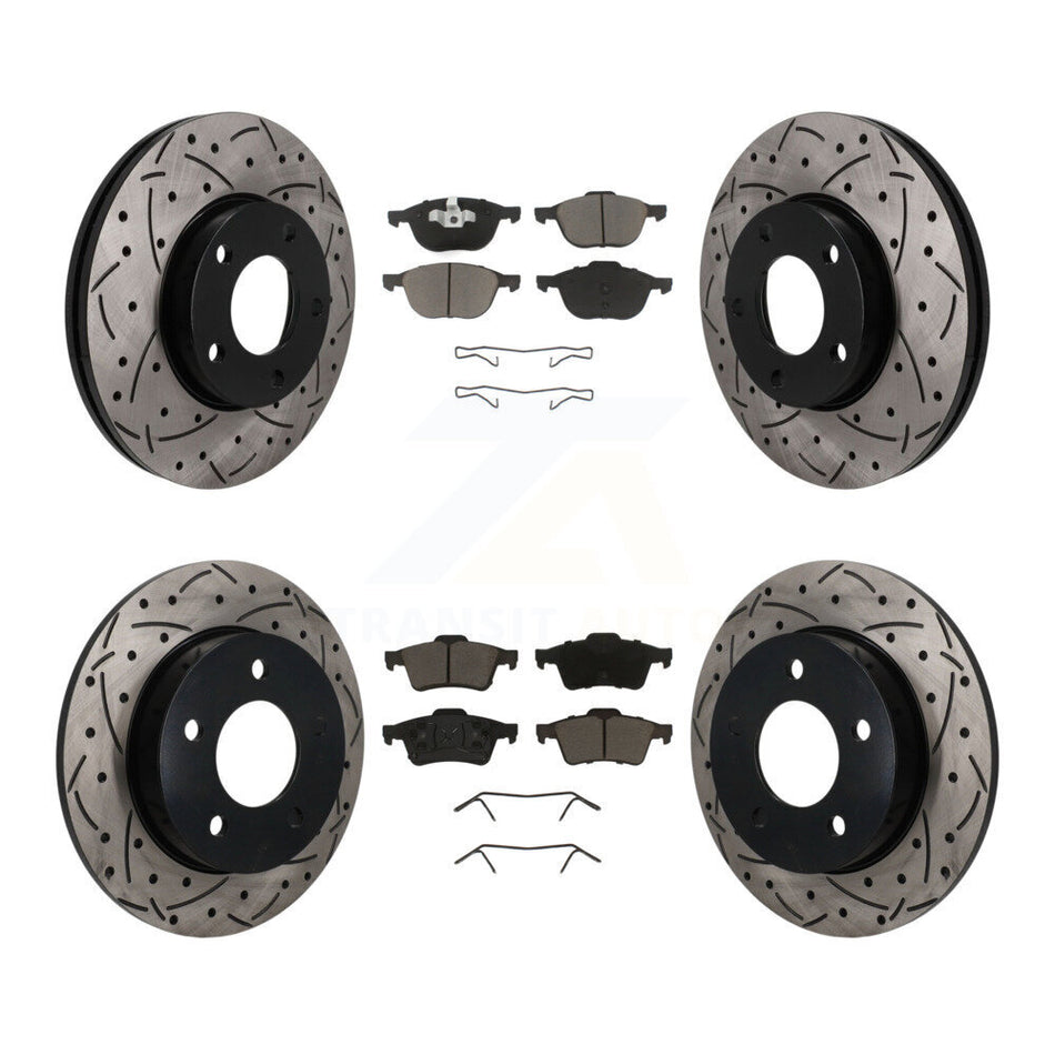 Front Rear Coated Drill Slot Disc Brake Rotors Ceramic Pad Kit For 2004-2005 Mazda 3 2.0L KDC-101677