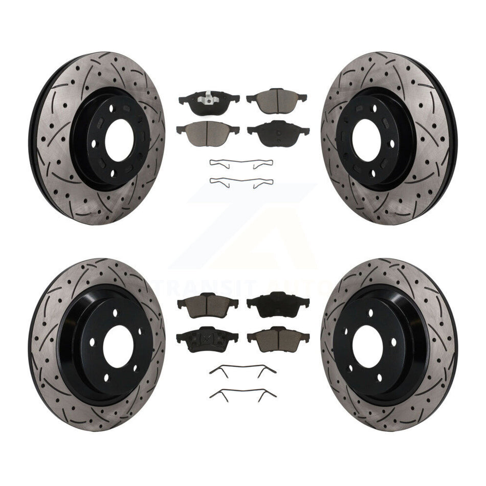 Front Rear Coated Drilled Slot Disc Brake Rotor Ceramic Pad Kit For 2006 Mazda 5 To 02 06 KDC-101678