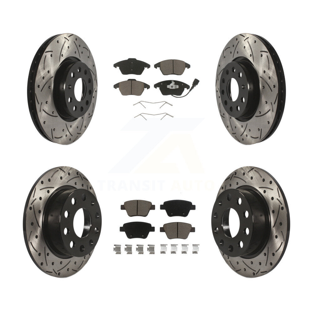 Front Rear Drilled Slot Brake Rotor & Ceramic Pad Kit For 2017-2018 Volkswagen Jetta 2.0L KDC-101680