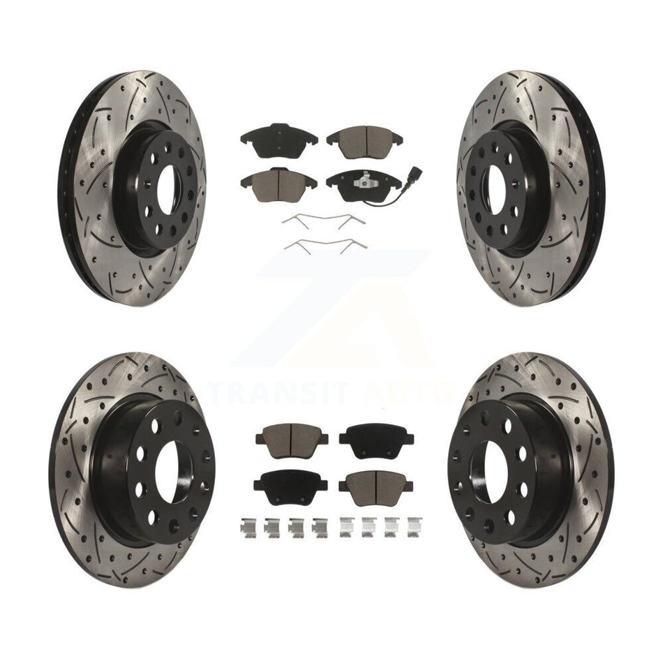 Front Rear Drilled Slot Brake Rotor & Ceramic Pad Kit For 2017-2018 Volkswagen Jetta 2.0L KDC-101680