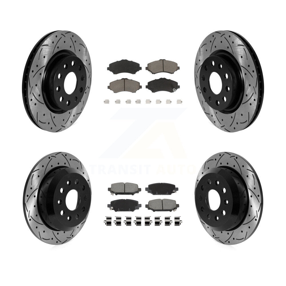 Front Rear Drill Slot Disc Brake Rotors Ceramic Pad Kit For 2018-2020 Jeep Wrangler Sport KDC-101683