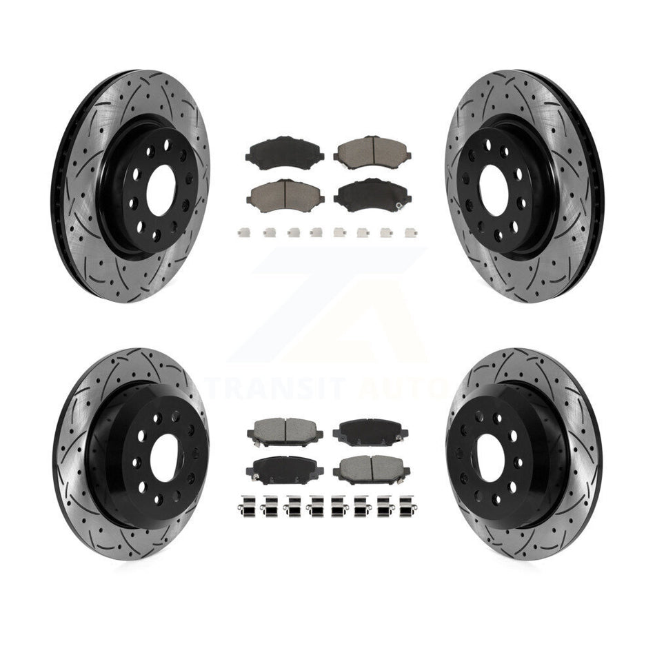 Front Rear Drill Slot Disc Brake Rotors Ceramic Pad Kit For 2018-2020 Jeep Wrangler Sport KDC-101683