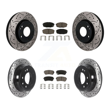 Front Rear Coated Drilled Slotted Disc Brake Rotors & Ceramic Pad Kit For Hyundai Elantra KDC-101685