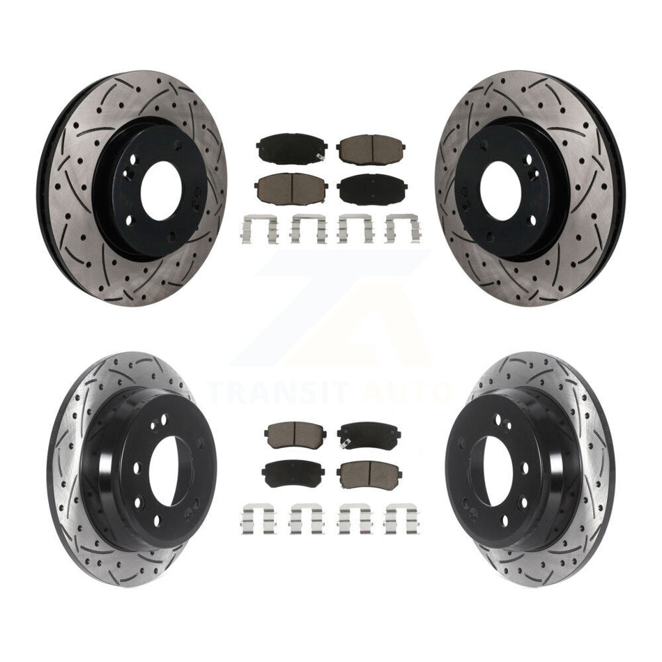 Front Rear Coated Drilled Slotted Disc Brake Rotors & Ceramic Pad Kit For Hyundai Elantra KDC-101685