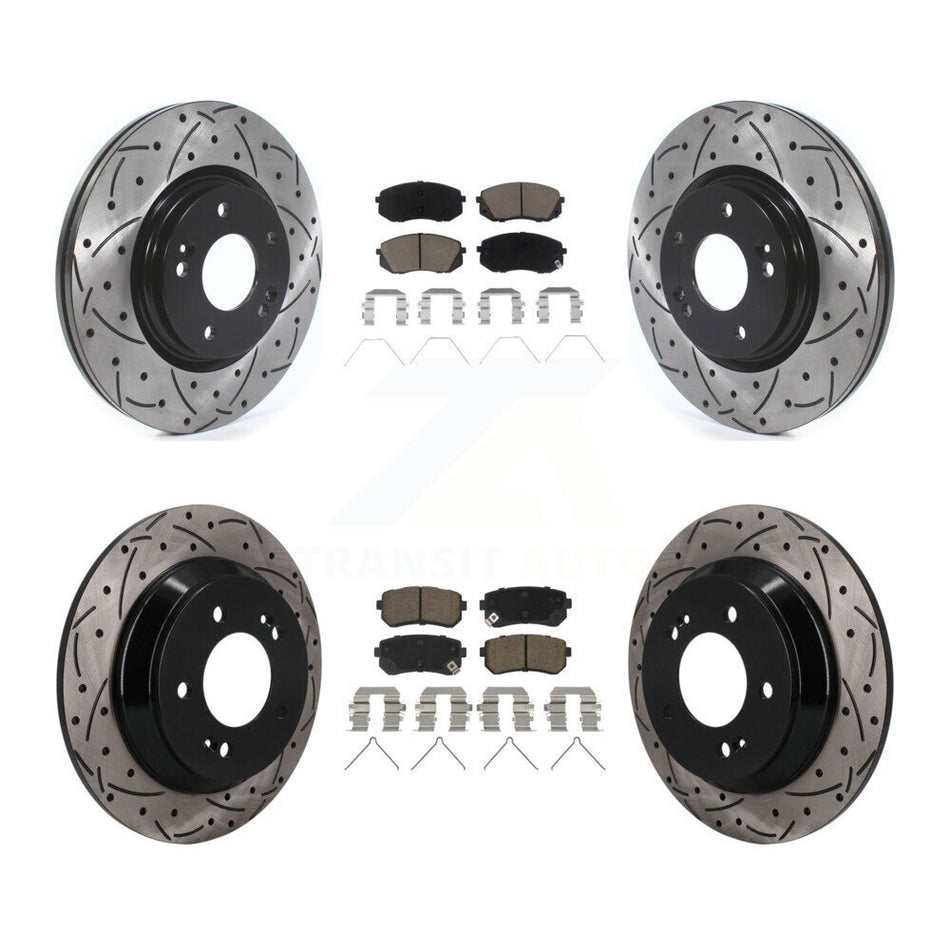 Front Rear Coated Drilled Slotted Disc Brake Rotors And Ceramic Pads Kit For Hyundai Kona KDC-101687