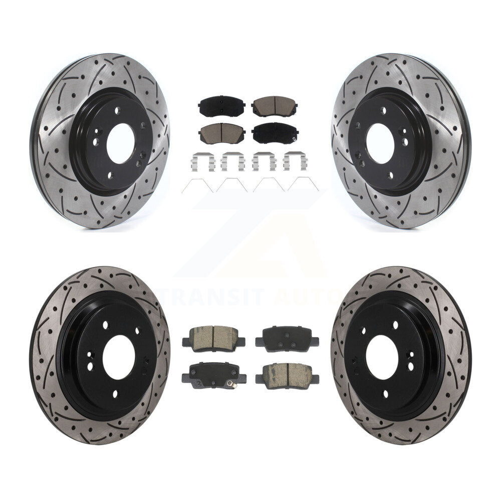 Front Rear Coated Drilled Slotted Disc Brake Rotors And Ceramic Pads Kit For Kia Seltos KDC-101689