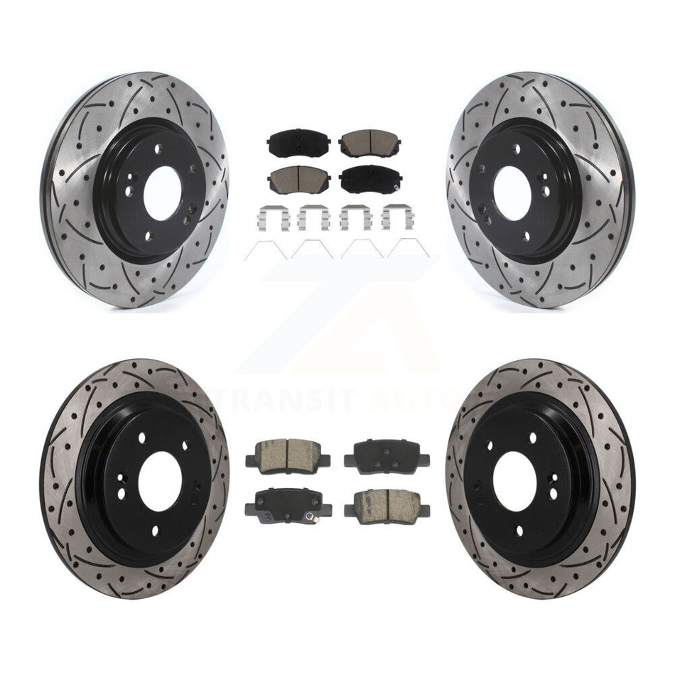 Front Rear Coated Drilled Slotted Disc Brake Rotors And Ceramic Pads Kit For Kia Seltos KDC-101689